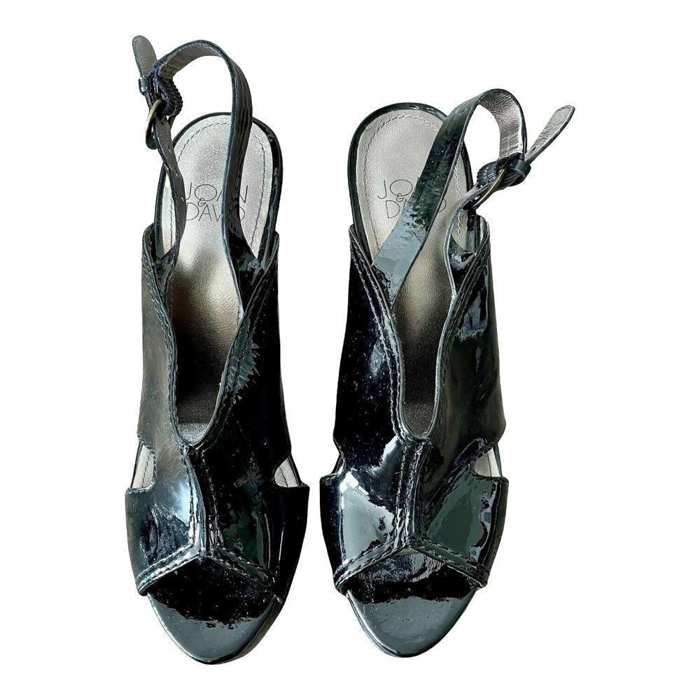Joan & David Womens Avery Wedges Black Patent Leather Peep Toes Shoes 6.5 M - Picture 5 of 10